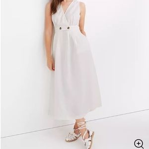 Button-Waist Wrap Midi Dress